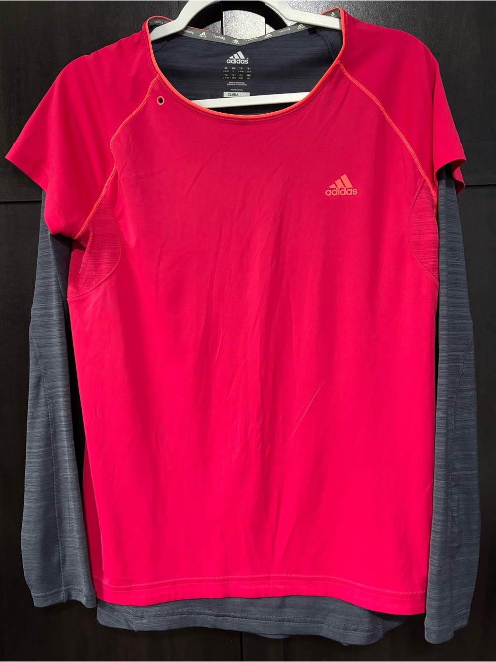 ADIDAS Hot Pink Layered Long Sleeve Performance Running Tee